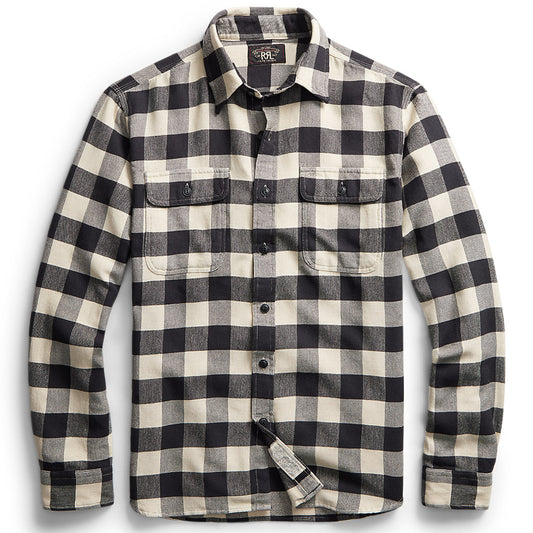 Double RL : BUFFALO CHECK TWILL WORK SHIRT (NATURAL)