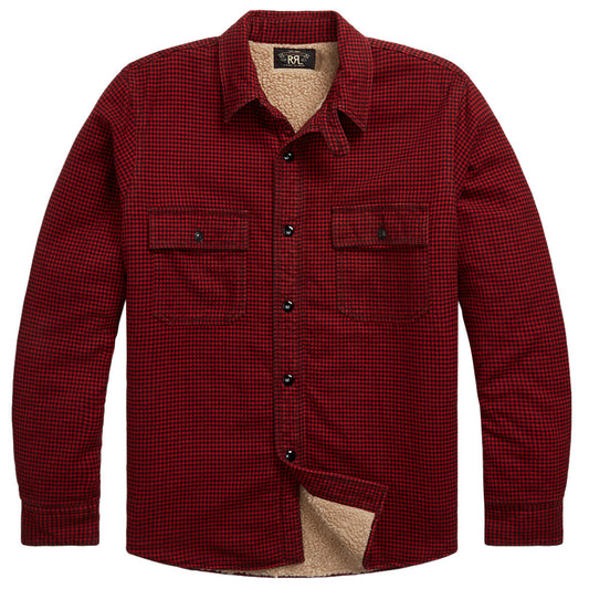 【SALE50%OFF】Double RL『FLEECE LINED PLAID TWILL OVERSHIRT』(RED)