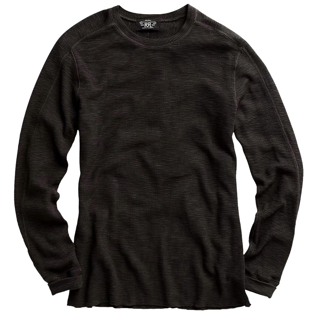 Double RL : WAFFLE-KNIT CREWNECK (FADED BLACK CANVAS)