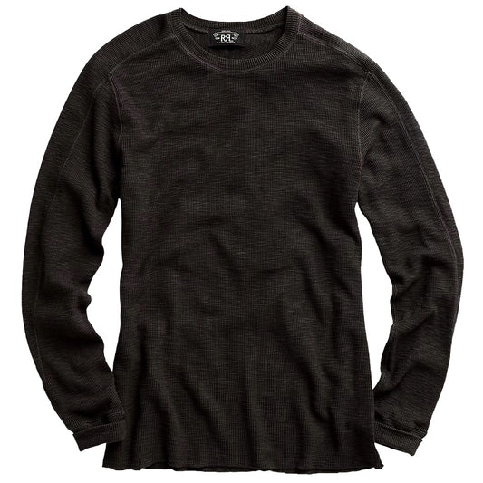 Double RL : WAFFLE-KNIT CREWNECK (FADED BLACK CANVAS)