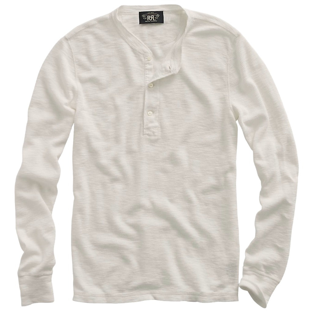 Double RL : WAFFLE-KNIT HENLEY NECK (PAPER WHITE)