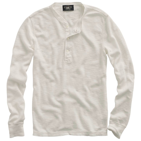 Double RL : WAFFLE-KNIT HENLEY NECK (PAPER WHITE)