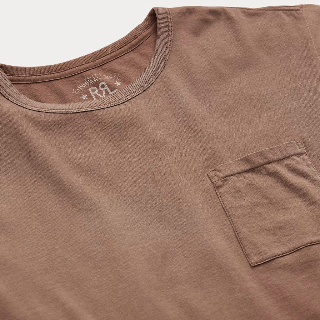 Double RL : GARMENT-DYED POCKET T-SHIRT (CHOCOLATE)
