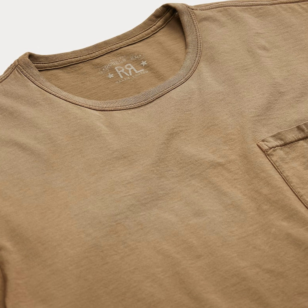 Double RL : GARMENT-DYED POCKET T-SHIRT (MUD)