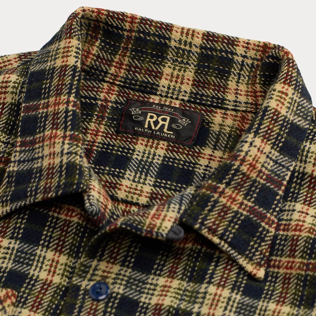 Double RL : CHECK TWILL CAMP SHIRT (NAVY MULTI)