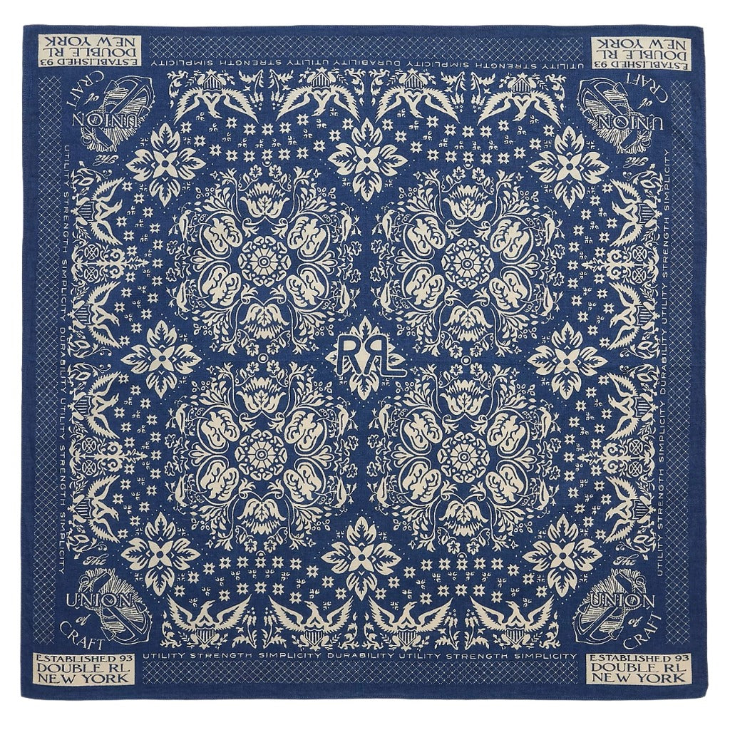 Double RL : INDIGO FLORAL PRINT COTTON BANDANA (INDIGO/CREAM)