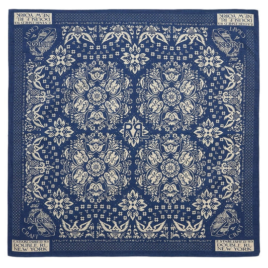 Double RL : INDIGO FLORAL PRINT COTTON BANDANA (INDIGO/CREAM)
