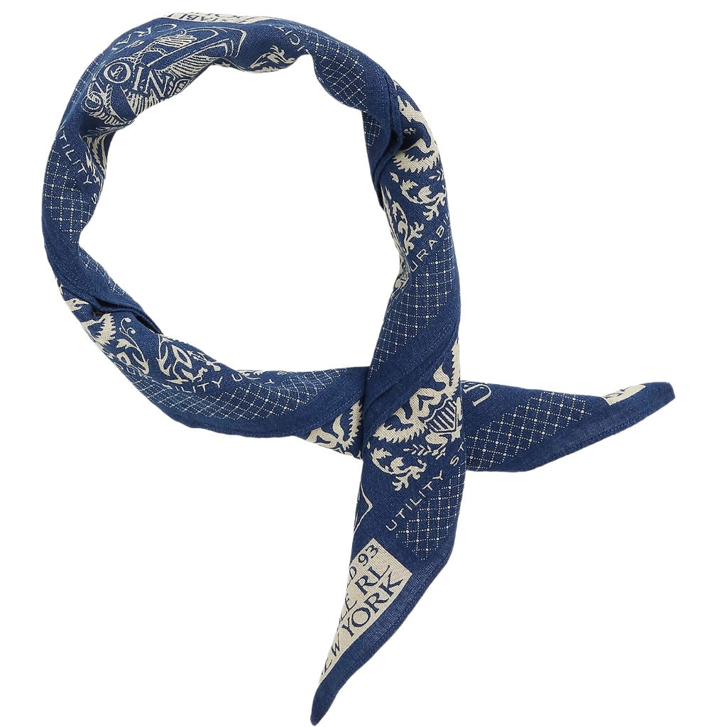 Double RL : INDIGO FLORAL PRINT COTTON BANDANA (INDIGO/CREAM)