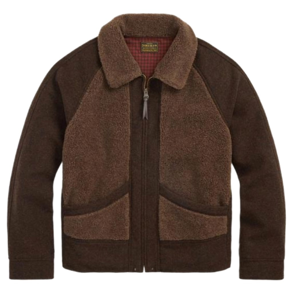Double RL : FLEECE PANELED JAQUARD JACKET (BROWN)