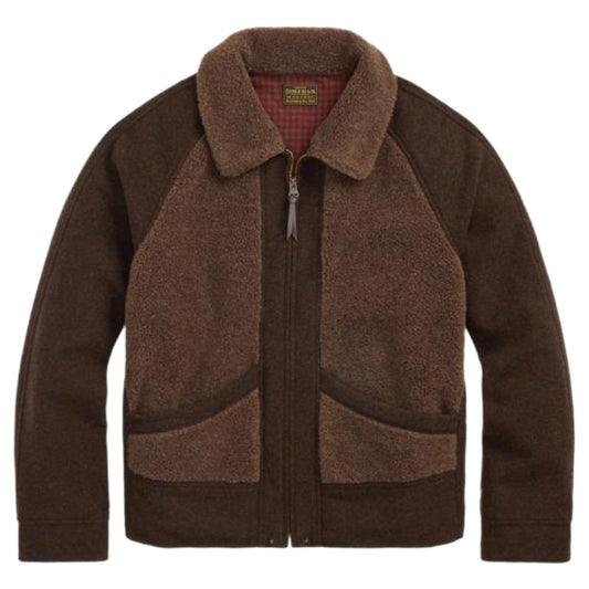 Double RL : FLEECE PANELED JAQUARD JACKET (BROWN)