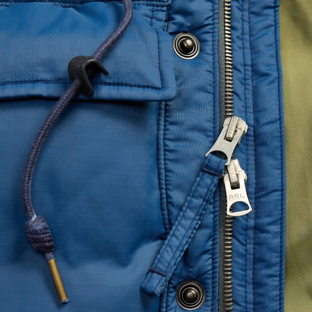 Double RL : QUILTED RIPSTOP HOODED JACKET (VINTAGE BLUE)