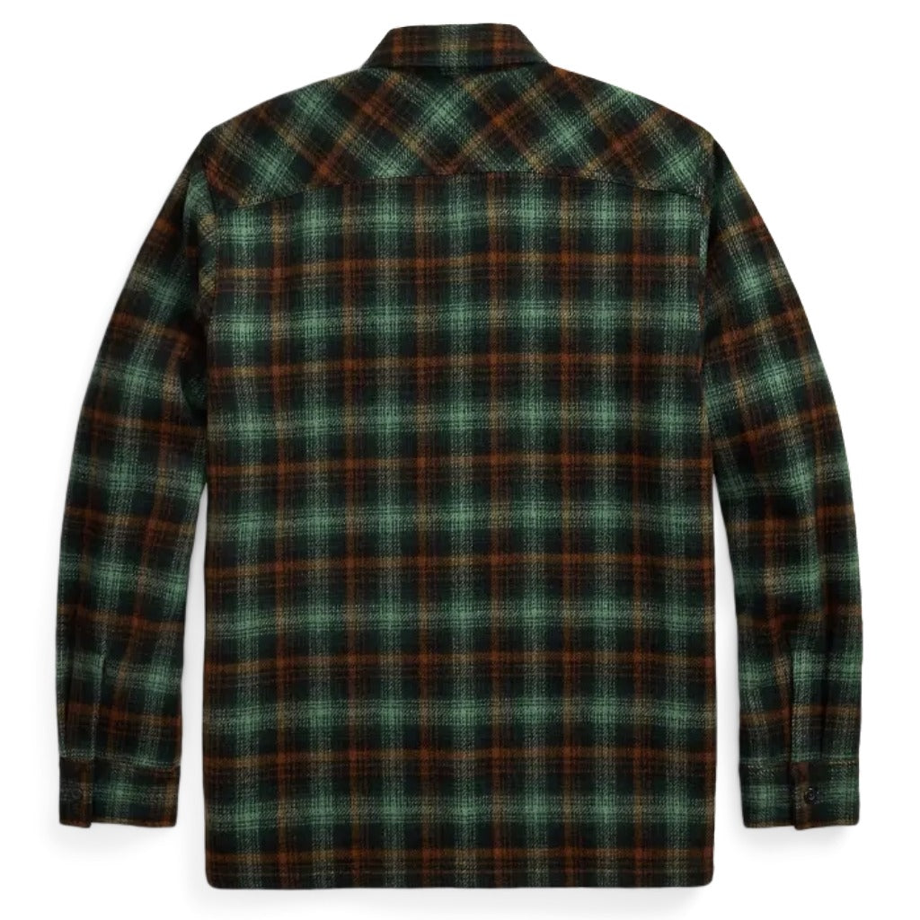 Double RL : PLAID WOOL TWILL OVERSHIRT (GREEN)