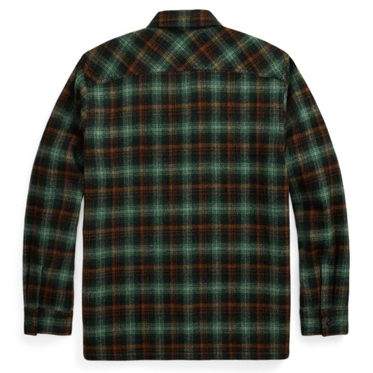 Double RL : PLAID WOOL TWILL OVERSHIRT (GREEN)