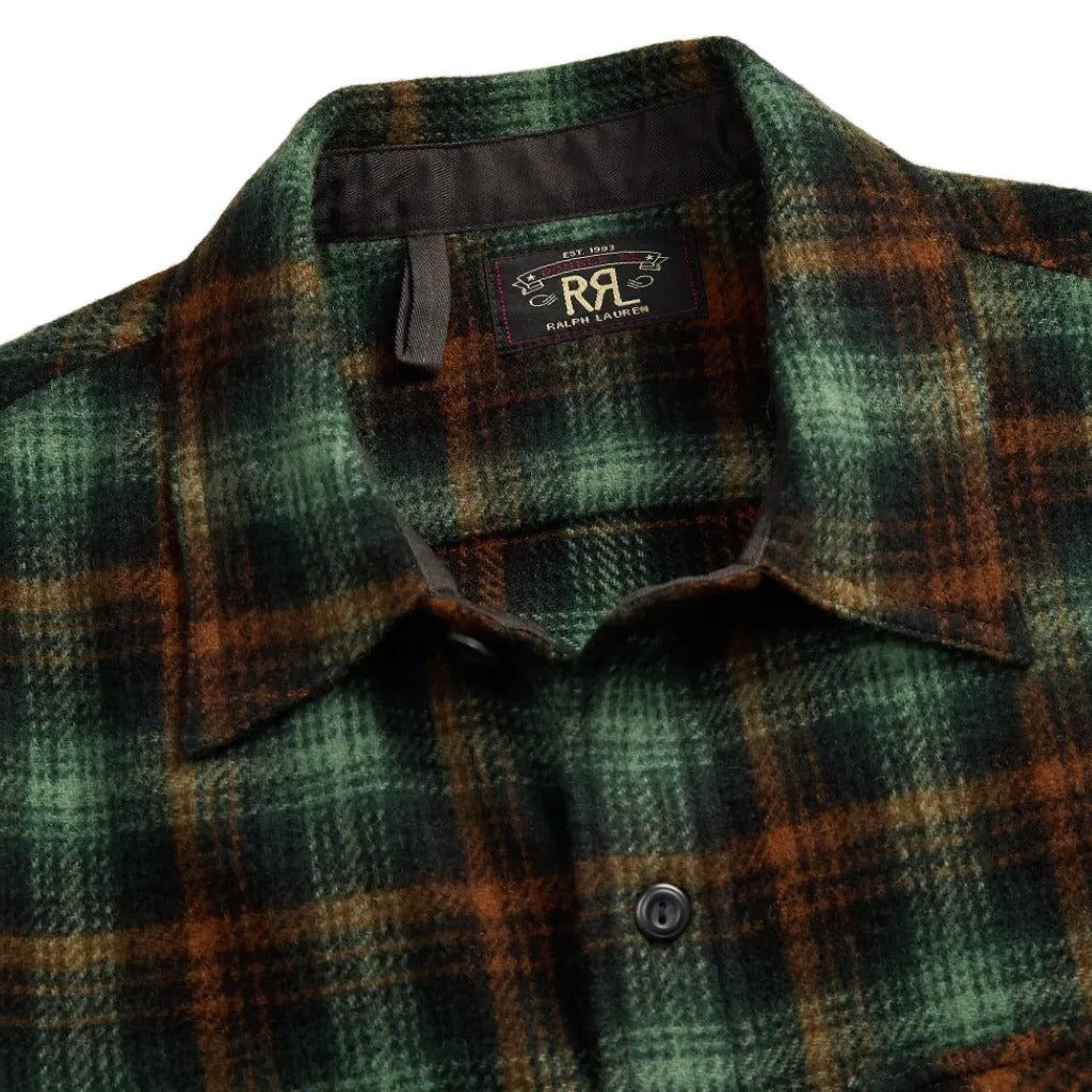 Double RL : PLAID WOOL TWILL OVERSHIRT (GREEN)