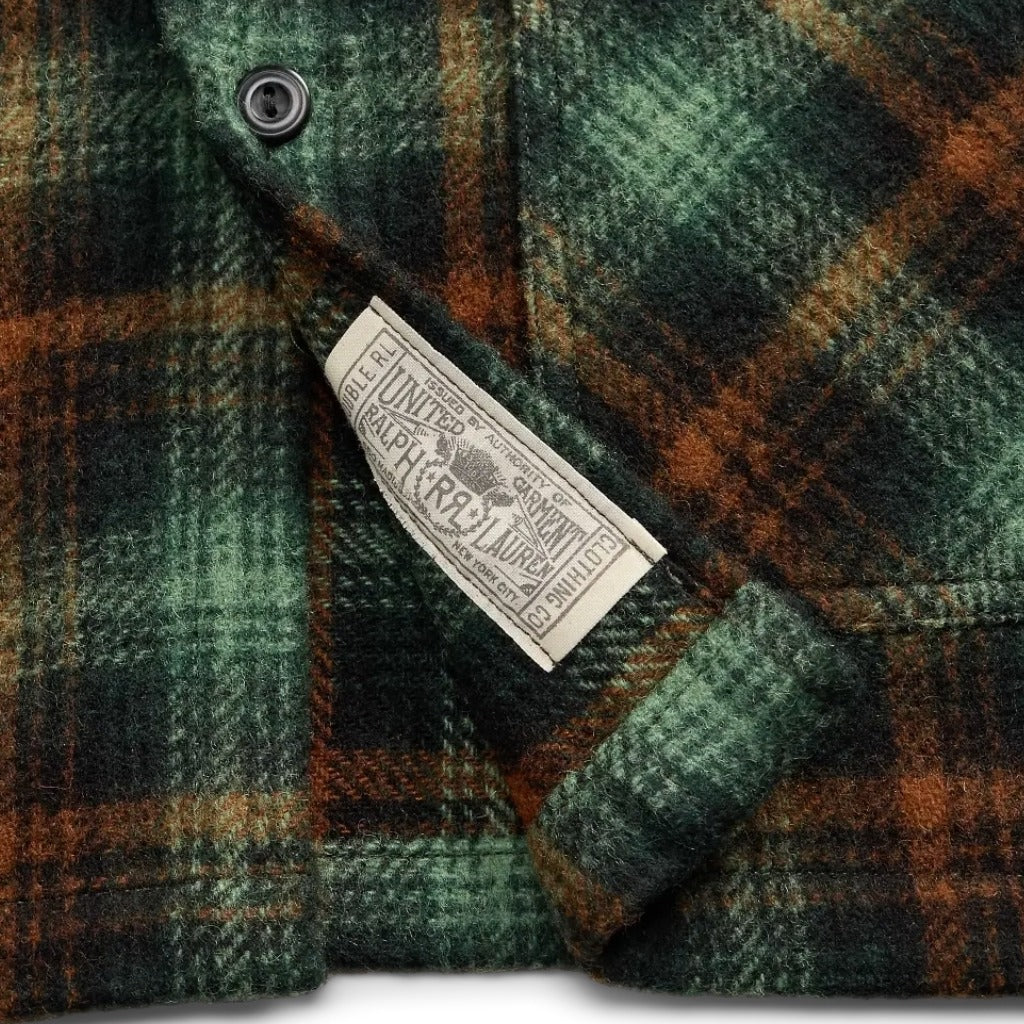 Double RL : PLAID WOOL TWILL OVERSHIRT (GREEN)