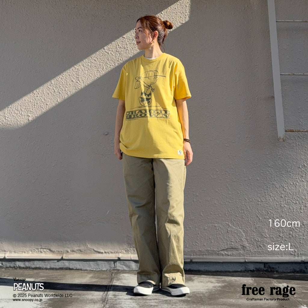 [予約受付中] PEANUTS×free rage  : Charlie Brown リサイクルコットン半袖Tシャツ