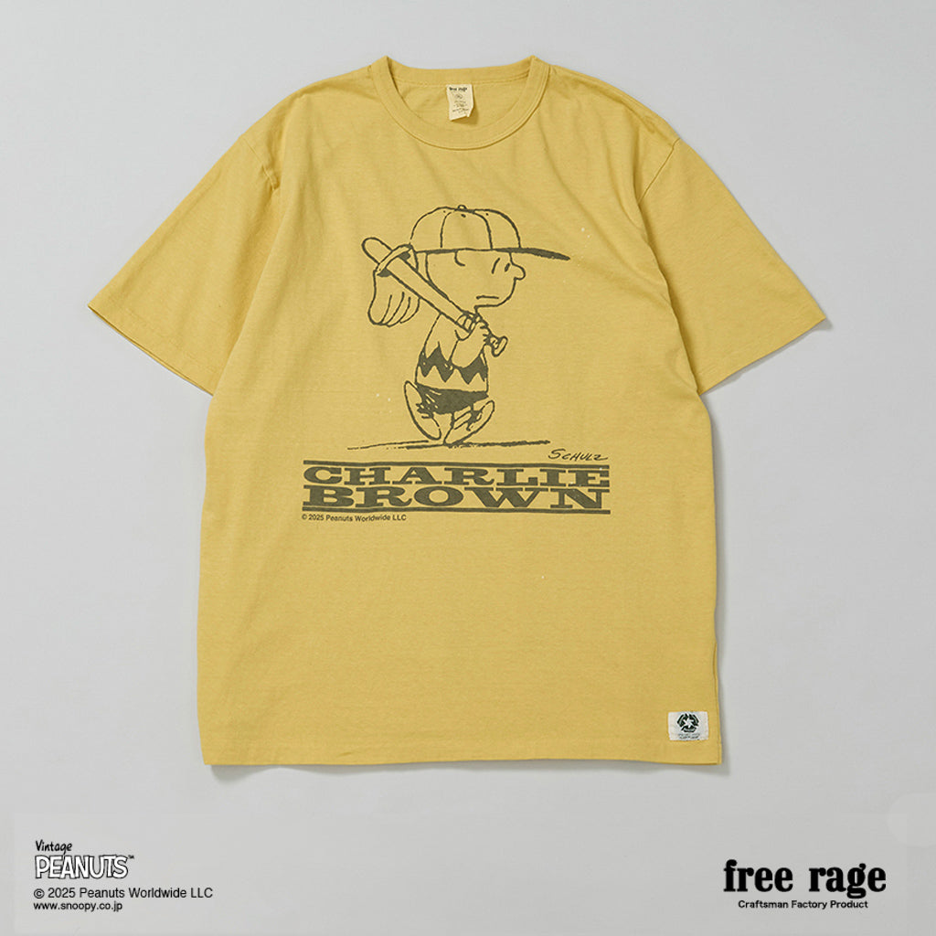 [予約受付中] PEANUTS×free rage  : Charlie Brown リサイクルコットン半袖Tシャツ