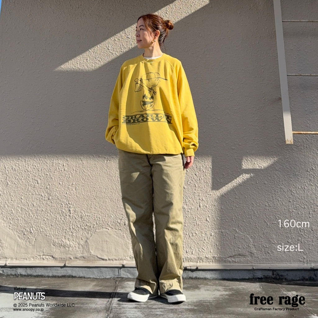 [予約受付中] PEANUTS×free rage  : Charlie Brown ラグランクルースウェット