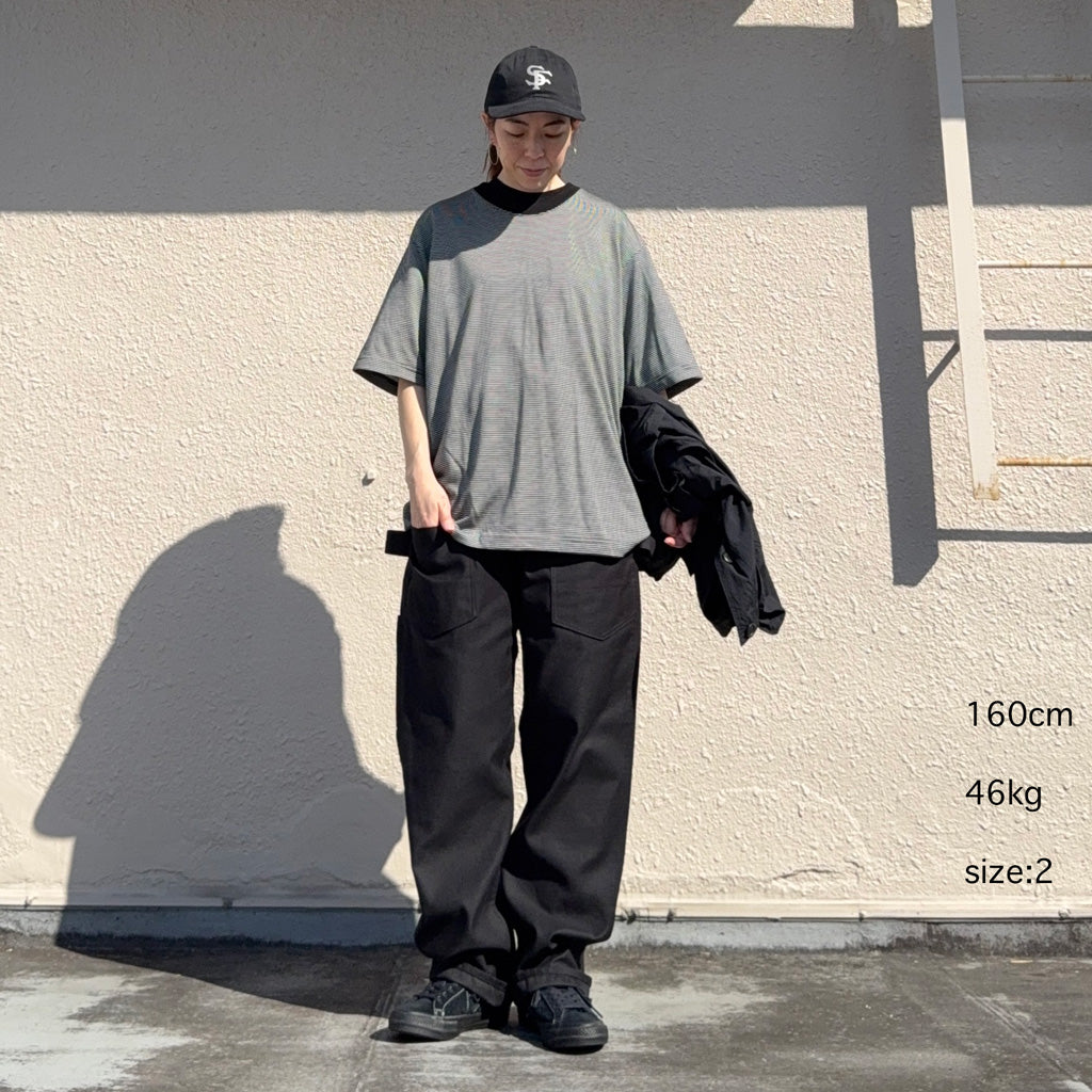 Goldwin : Striped Wool/Lyocell Jersey T-shirt (BLACK)