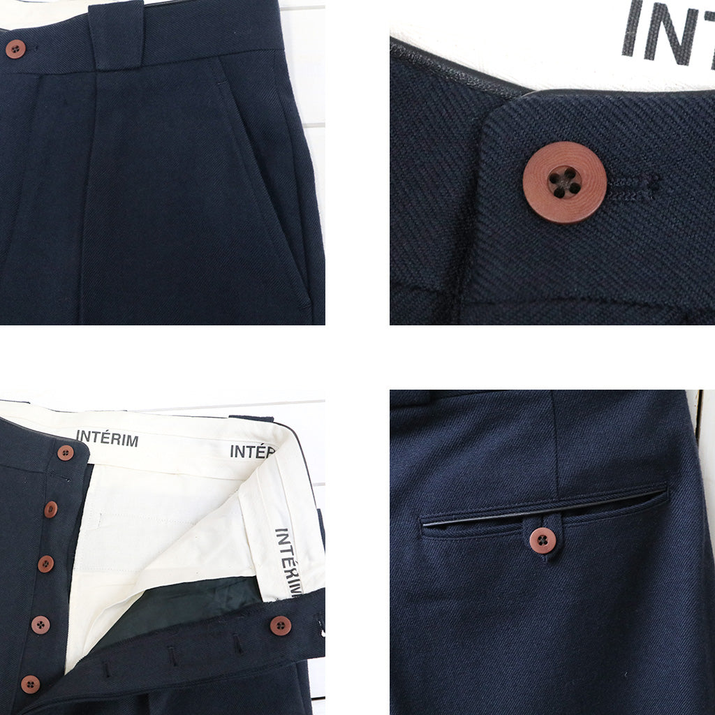 INTÉRIM : 1-TUCK WIDE TAPERED MILITARY TROUSERS (NAVY)
