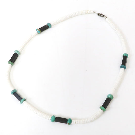 Indian Jewelry : Navajo 1960’s Necklace-Turquoise/Onix/Shell(A)