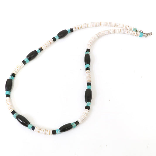Indian Jewelry : Navajo 1960’s Necklace-Turquoise/Onix/Shell(B)