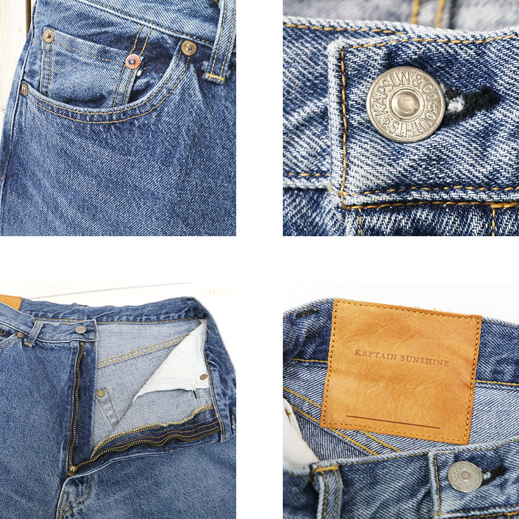 Kaptain Sunshine : 5P Zipper Front Denim Pants (INDIGO VINTAGE WASH) (2026SS)