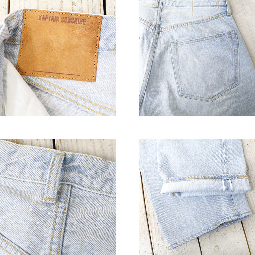 Kaptain Sunshine : 5P Zipper Front Denim Pants (INDIGO ICE WASH)