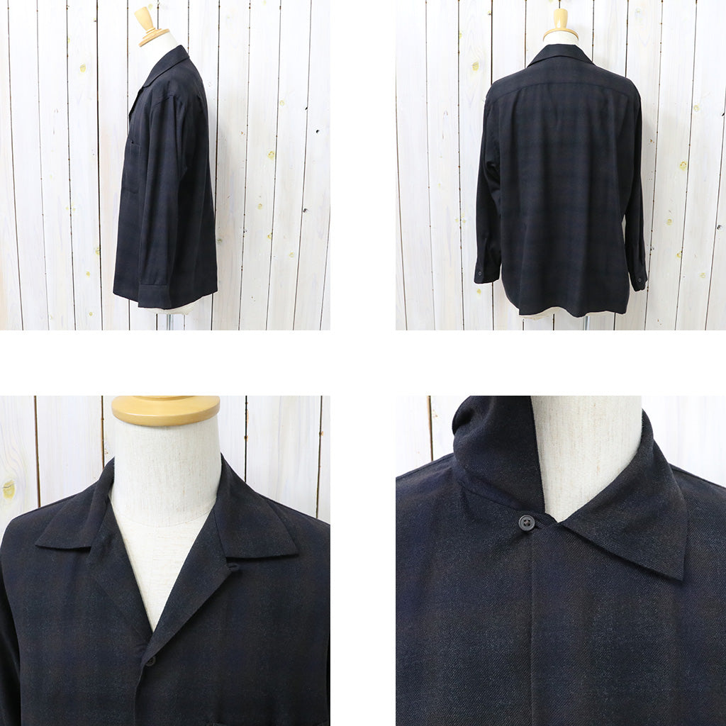 Kaptain Sunshine : Wool Ombre Open Collared Shirt (CHARCOAL OMBRE)
