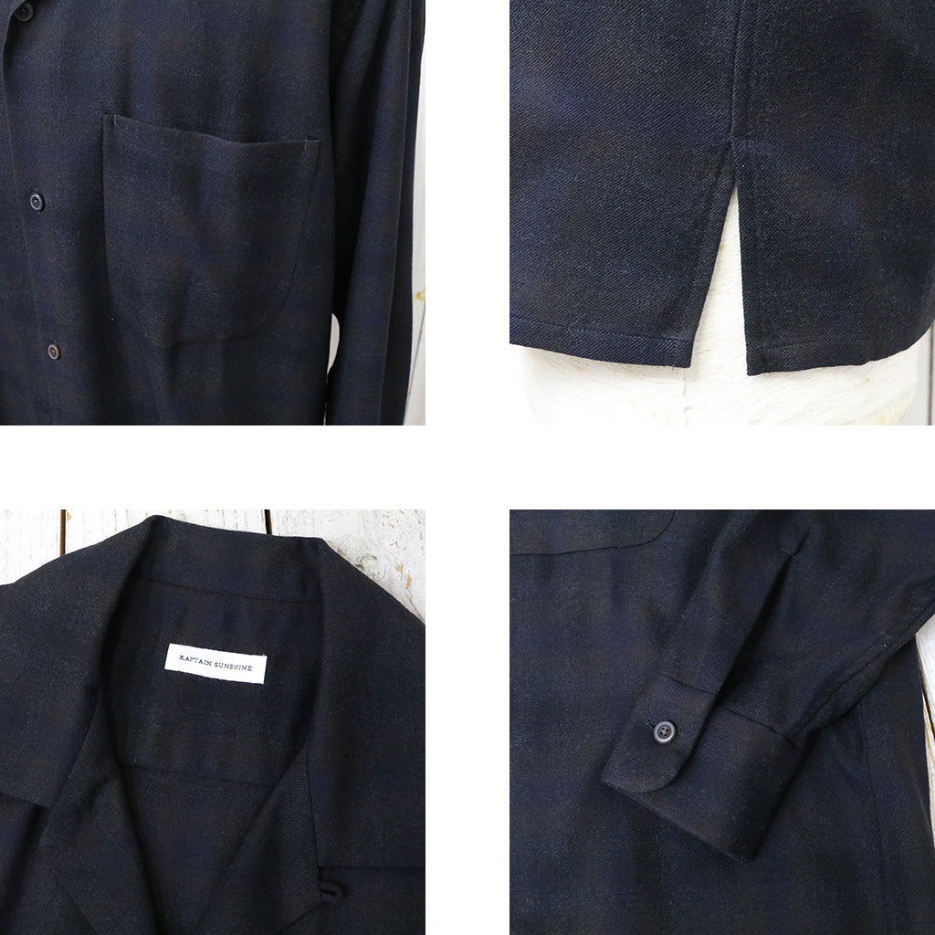 Kaptain Sunshine : Wool Ombre Open Collared Shirt (CHARCOAL OMBRE)