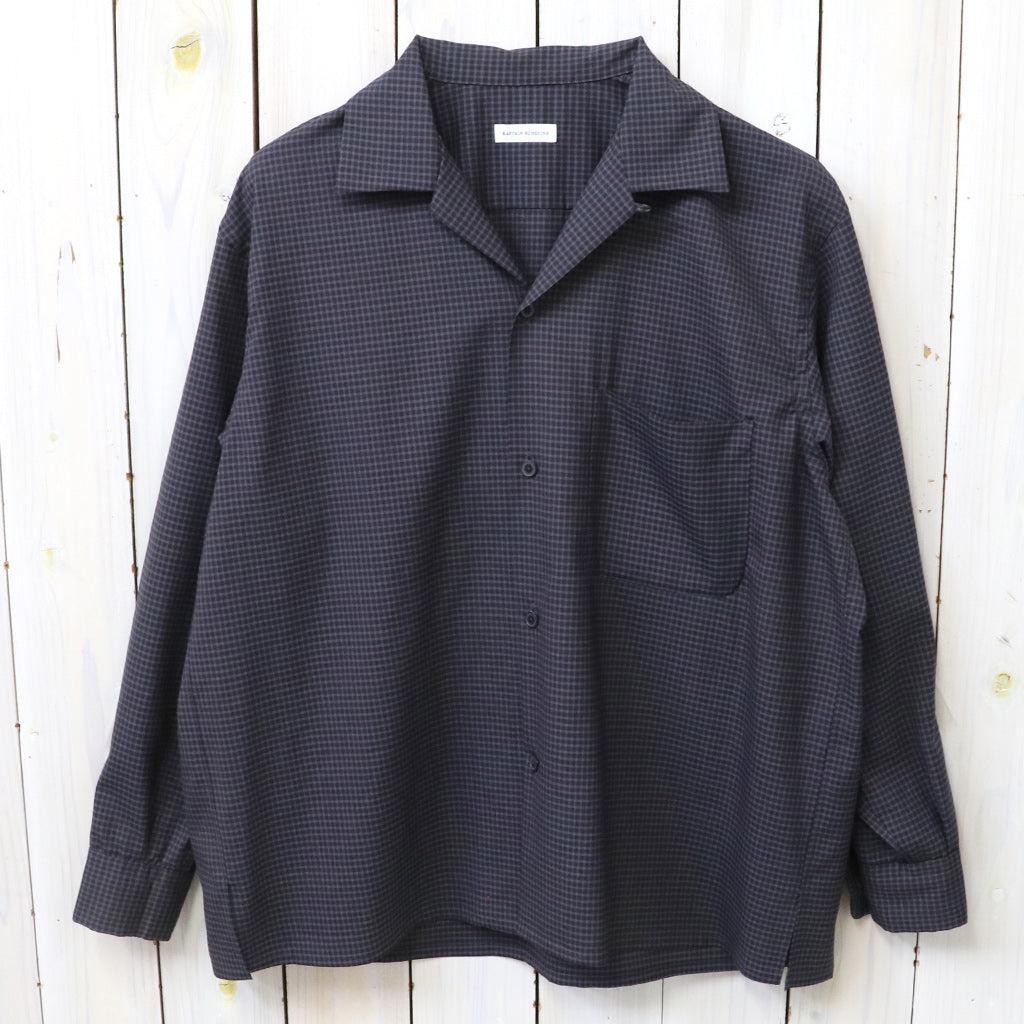 Kaptain Sunshine : Summer Wool Open Collar Shirt (BROWN PLAID)