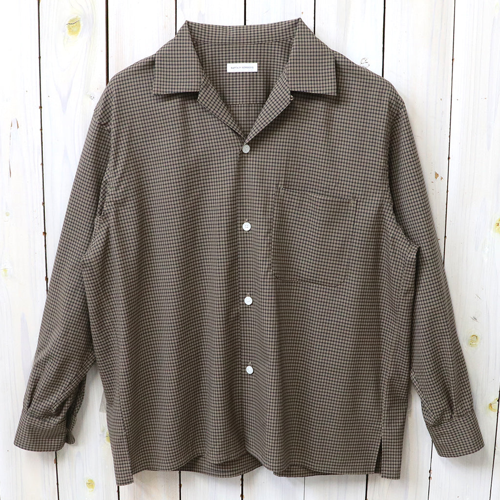 Kaptain Sunshine : Summer Wool Open Collar Shirt (KHAKI PLAID)