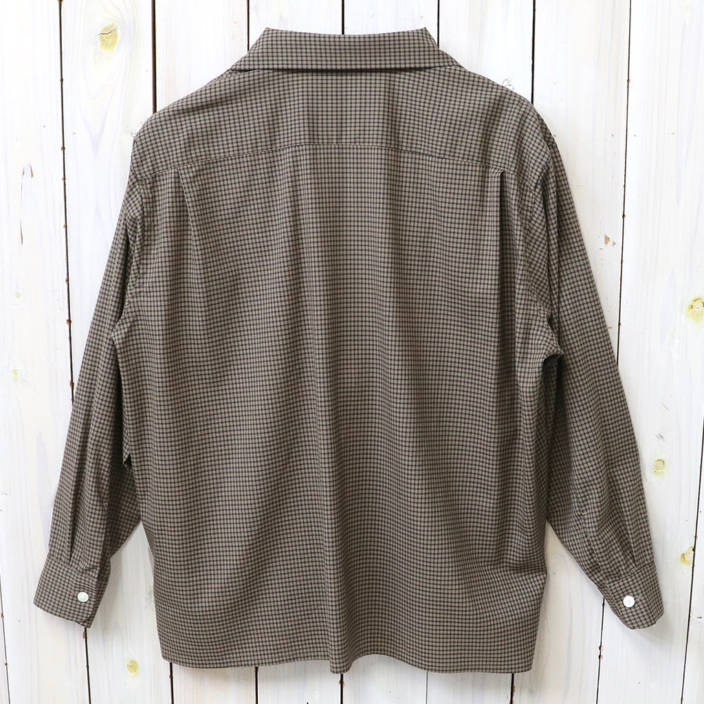 Kaptain Sunshine : Summer Wool Open Collar Shirt (KHAKI PLAID)