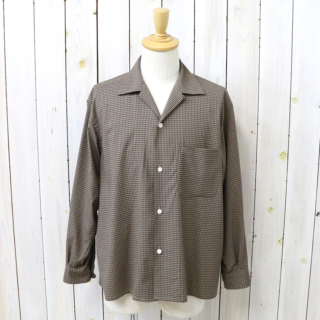 Kaptain Sunshine : Summer Wool Open Collar Shirt (KHAKI PLAID)
