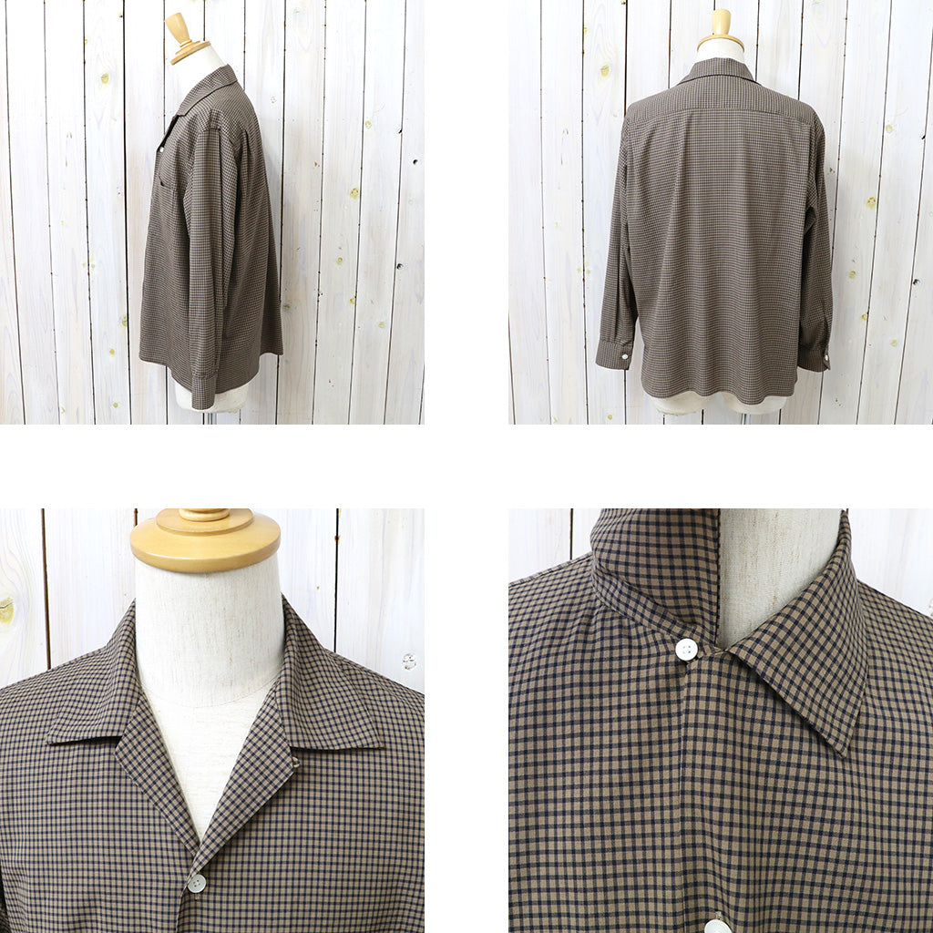 Kaptain Sunshine : Summer Wool Open Collar Shirt (KHAKI PLAID)