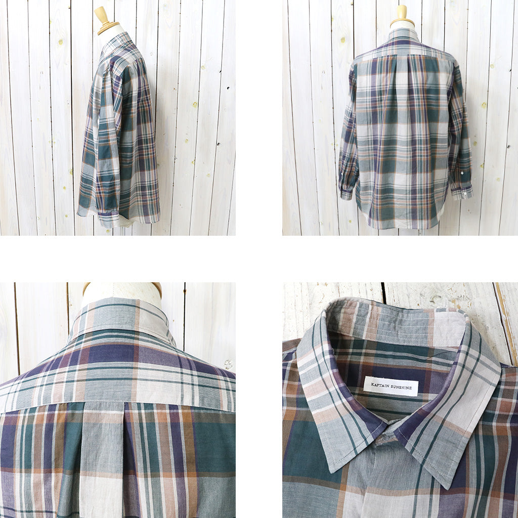 Kaptain Sunshin : Gauze Plaid Plain Shirt (FOREST PLAID)
