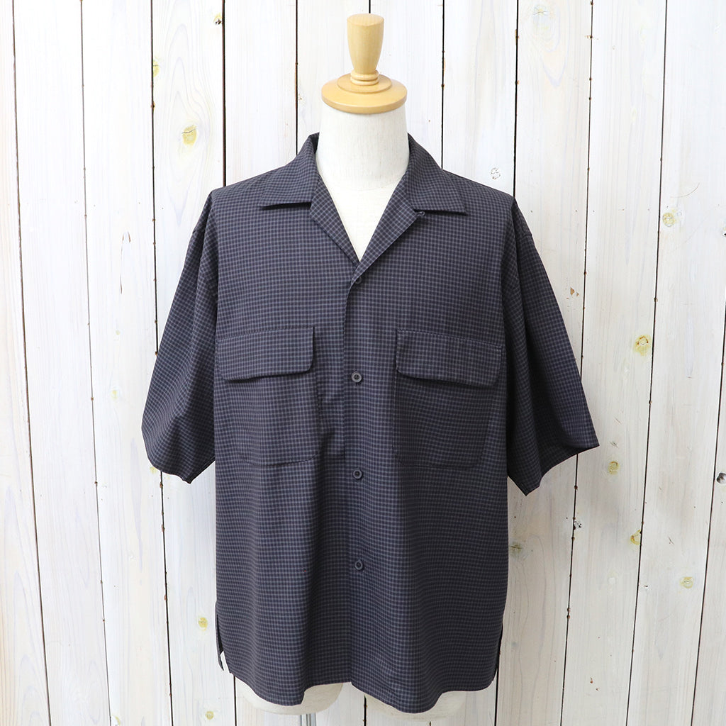 Kaptain Sunshine : Summer Wool Open Collar SS Shirt (BROWN PLAID)