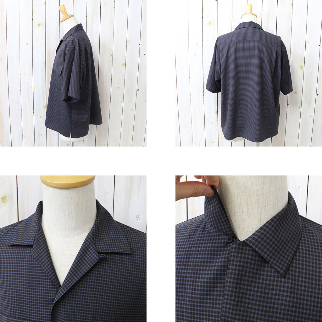 Kaptain Sunshine : Summer Wool Open Collar SS Shirt (BROWN PLAID)