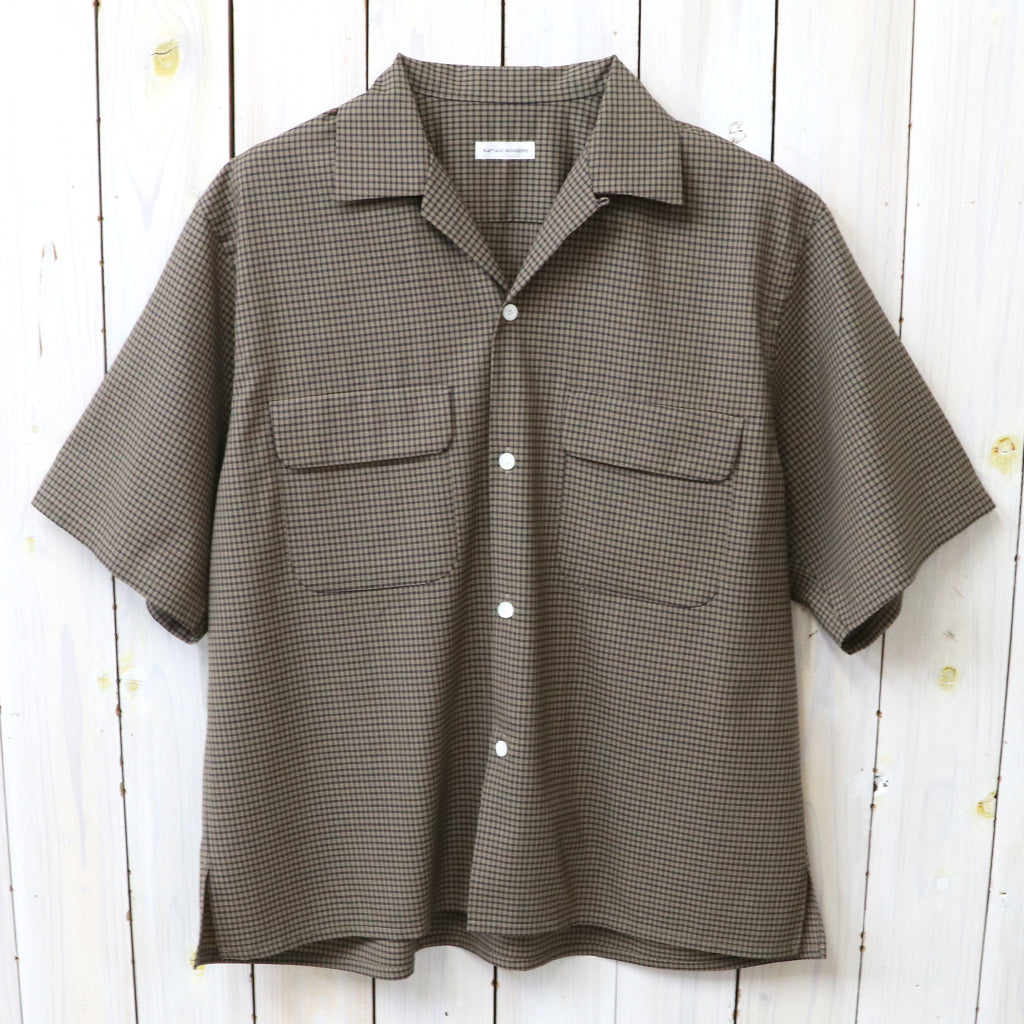 Kaptain Sunshine : Summer Wool Open Collar SS Shirt (KHAKI PLAID)
