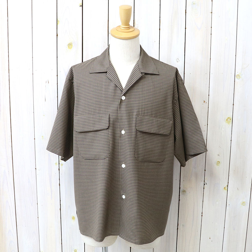 Kaptain Sunshine : Summer Wool Open Collar SS Shirt (KHAKI PLAID)