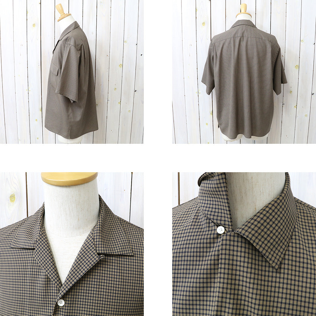 Kaptain Sunshine : Summer Wool Open Collar SS Shirt (KHAKI PLAID)