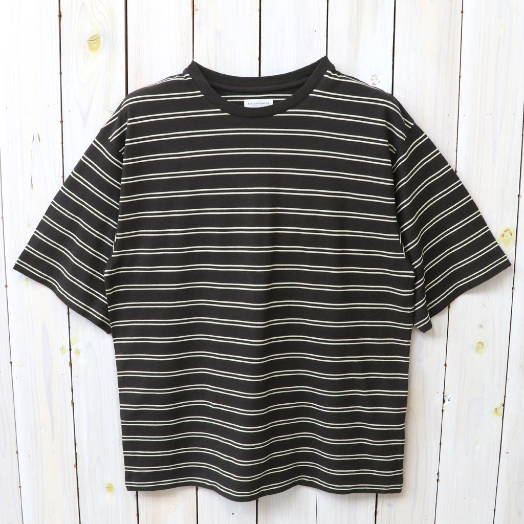 Kaptain Sunshine : Hard Twisted Stripe Jersey Half-sleeve Tee (BROWN WIDE STRIPE)