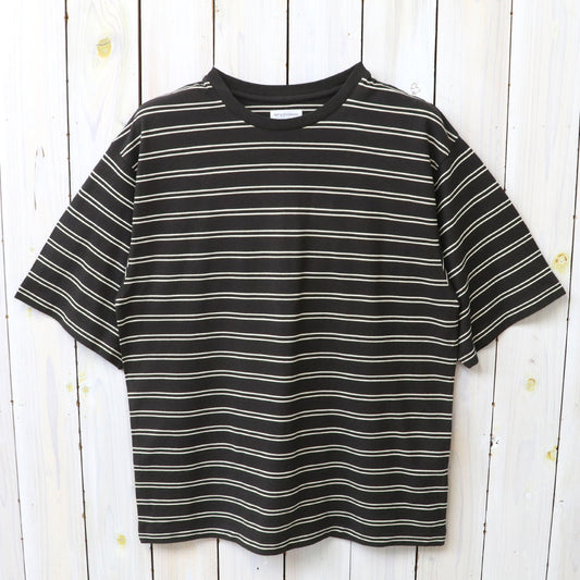Kaptain Sunshine : Hard Twisted Stripe Jersey Half-sleeve Tee (BROWN WIDE STRIPE)