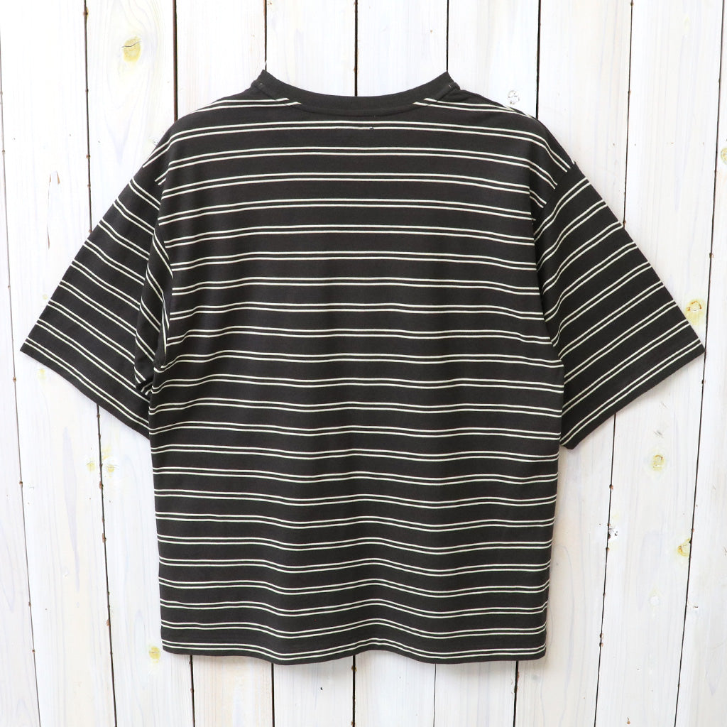 Kaptain Sunshine : Hard Twisted Stripe Jersey Half-sleeve Tee (BROWN WIDE STRIPE)