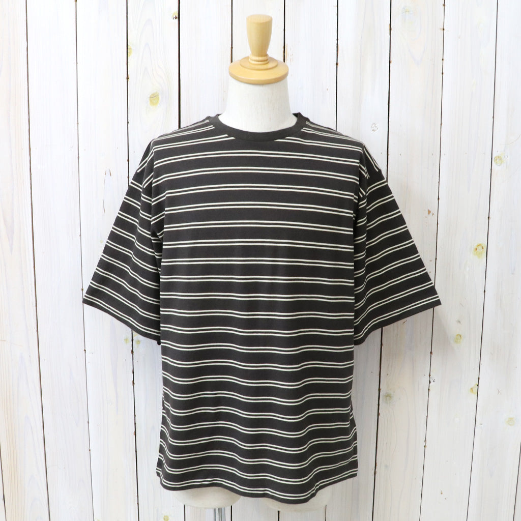 Kaptain Sunshine : Hard Twisted Stripe Jersey Half-sleeve Tee (BROWN WIDE STRIPE)
