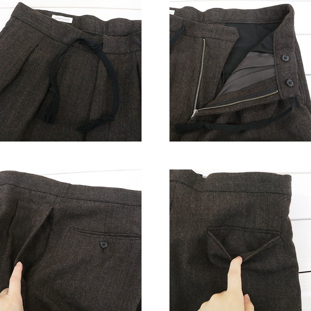 Kaptain Sunshine : Wool Herringbone Easy Trousers (TOP BROWN)