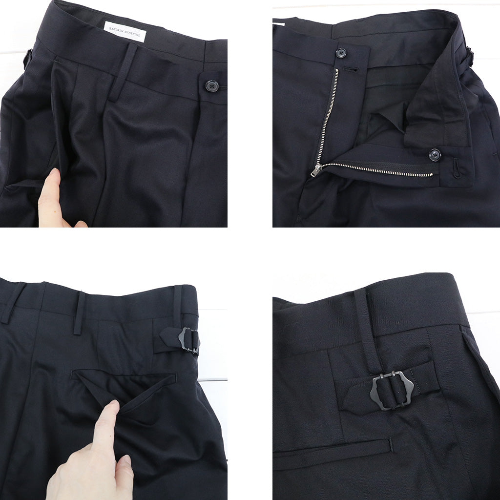 Kaptain Sunshine : Wool Light Gabardine Shoecut Slacks (NAVY)