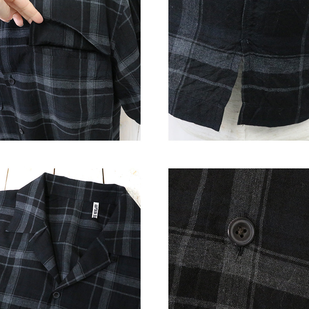 Kaptain Sunshine『Short Sleeve Open Collar Shirt』(Black Plaid)