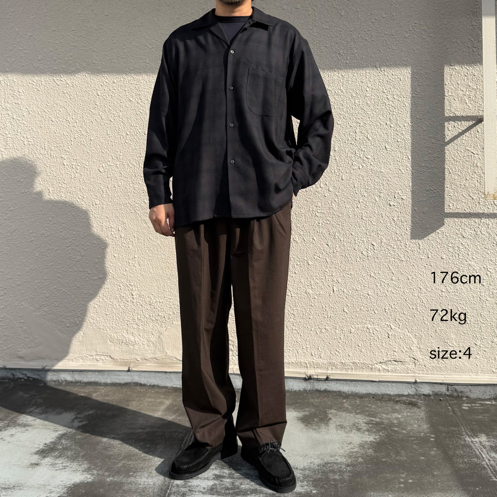 Kaptain Sunshine : Wool Ombre Open Collared Shirt (CHARCOAL OMBRE)