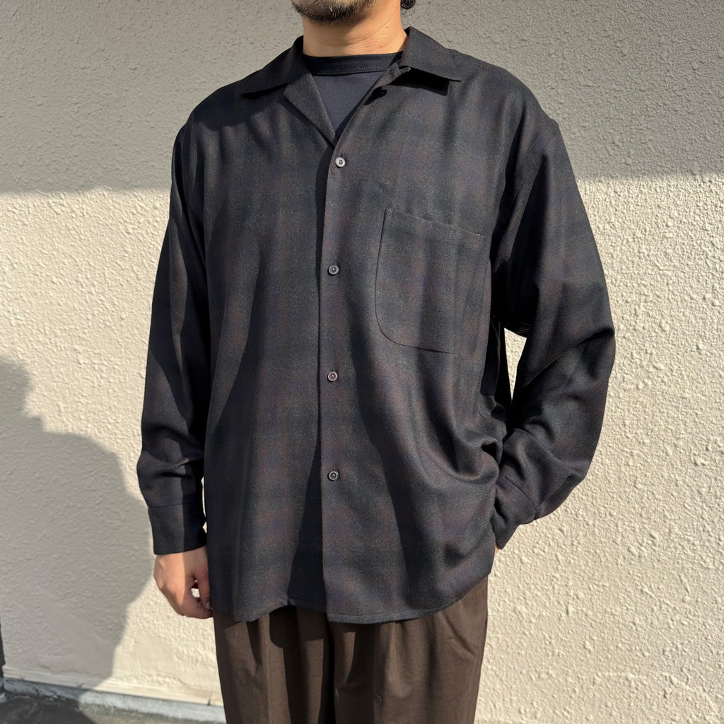Kaptain Sunshine : Wool Ombre Open Collared Shirt (CHARCOAL OMBRE)